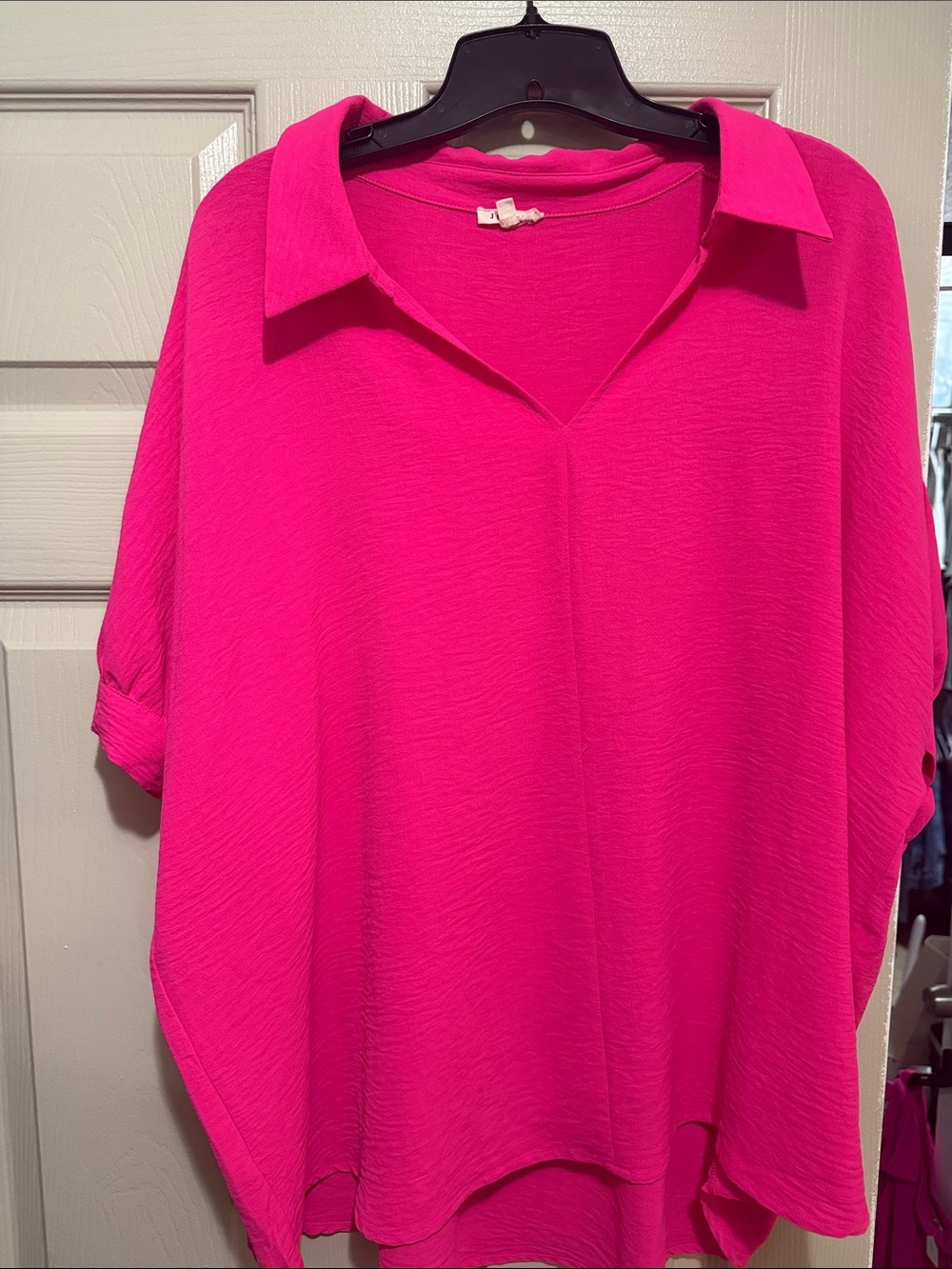 JODIFL Hot Pink Collared V-Neck Tunic